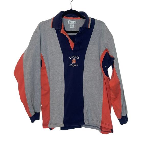 Vintage Men’s IZOD Collared Shirt Orange Gray Navy Collared Izod Sport Shirt - Picture 1 of 7